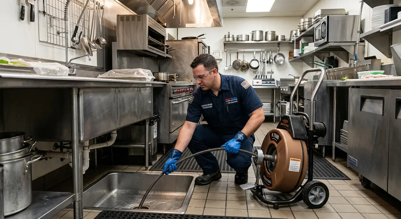 Commercial drain cleaning service in a restaurant kitchen in Elkridge