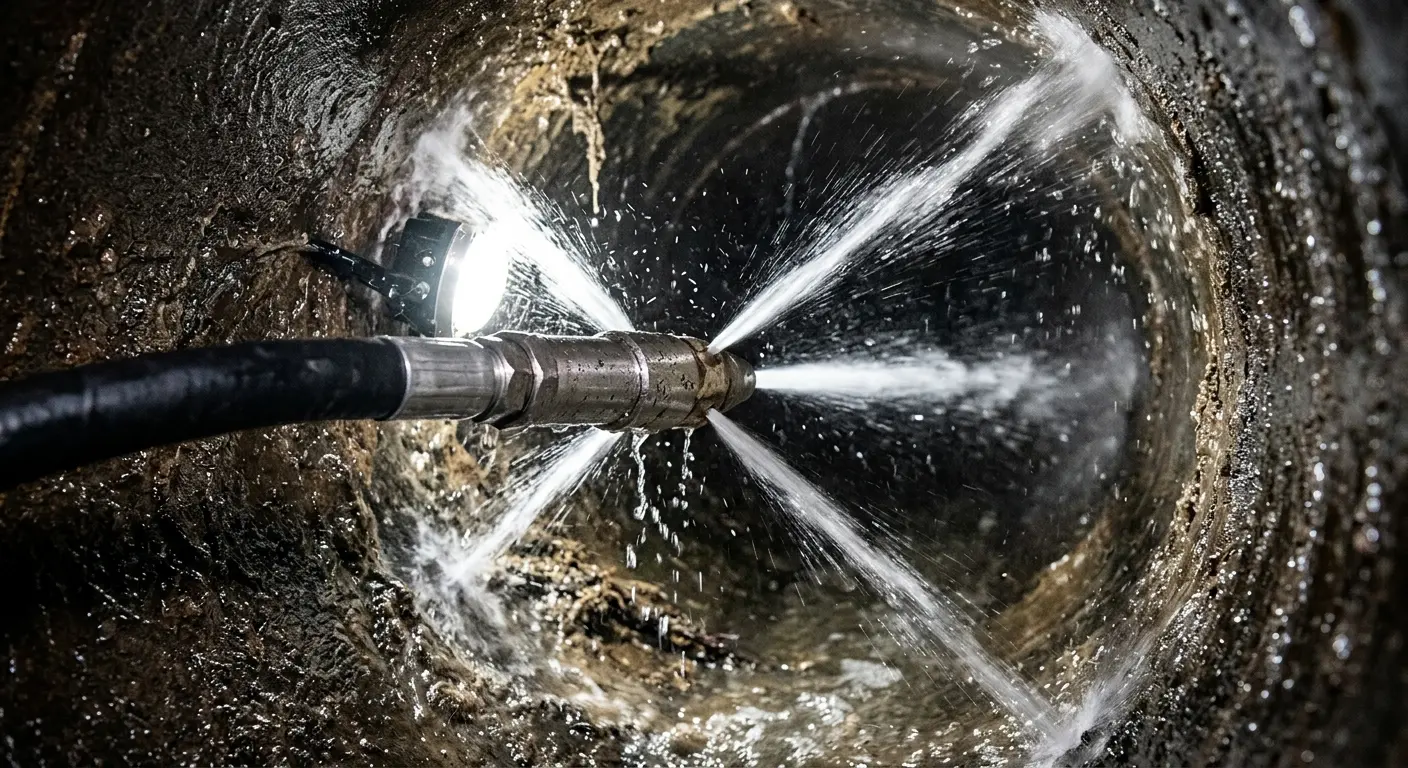 High-pressure hydro jetting nozzle cleaning sewer pipe for Sewer Cleanout in Elkridge